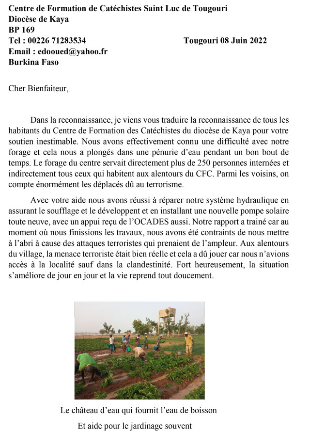 REMERCIEMENT du centre des catechistes a Solidaid 1